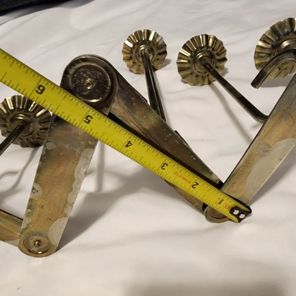 Vintage Jointed Folding Brass Alloy 5 Candle‎ Candelabra Candlesticks Ruffled